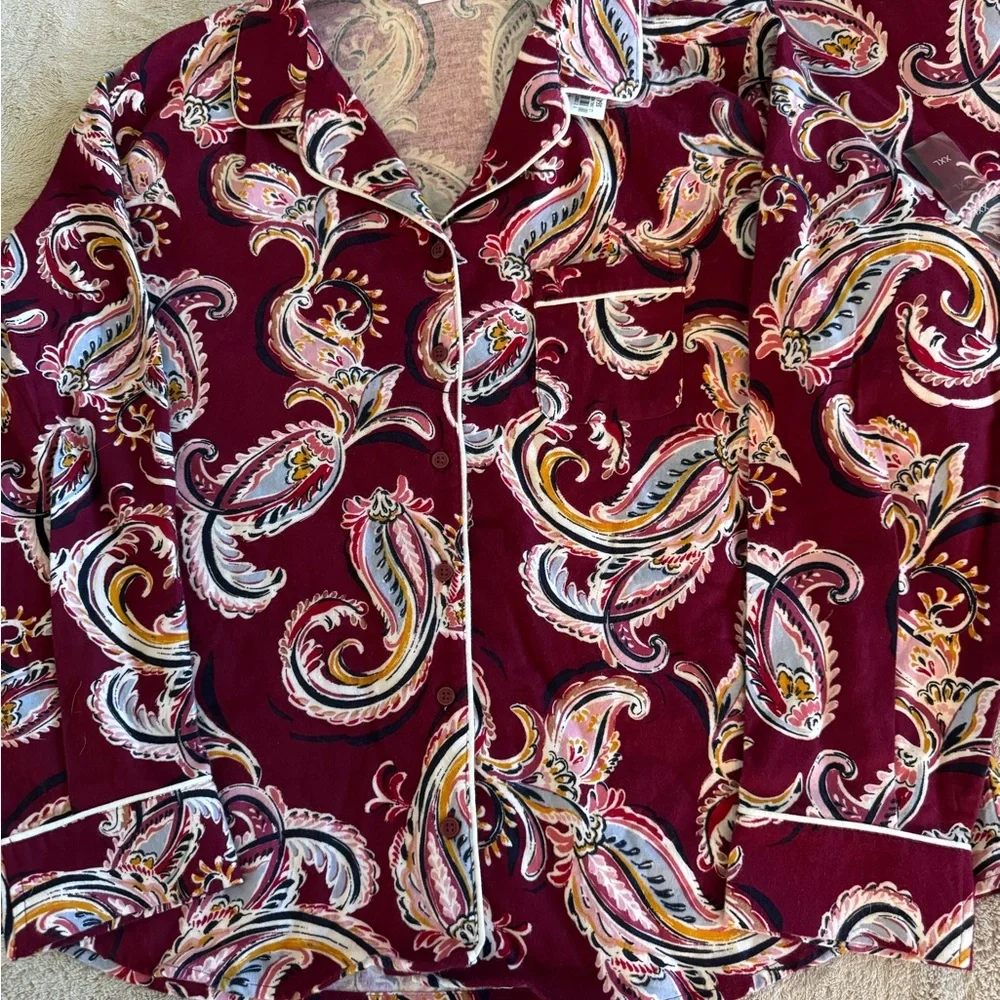 NWT Liz Claiborne Burgundy Paisley Pajamas size XXL - Picture 4 of 10